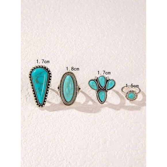 Simple and Elegant Blue Turquoise Water Teardrop Ring Set varied size - Picture 4 of 12